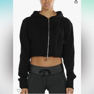 icyzone Long Sleeve Crop Top Zip Up Hoodie Workout Clothes Sweatshirts for Women